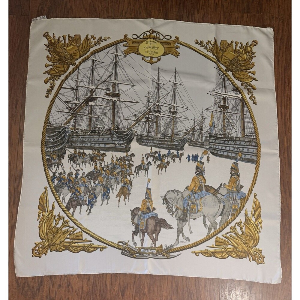Hermes Marine Et Cavalerie 2 Pluviose An III Calvary Naval Silk Scarf 90cm - Picture 4 of 9